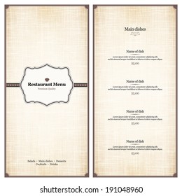 Menu for restaurant, cafe, bar, coffee house