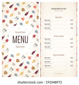 Menu for restaurant, cafe, bar, coffee house