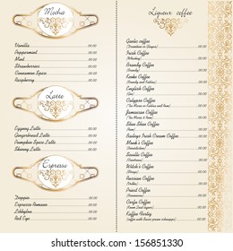 Menu for restaurant, cafe, bar, coffeehouse