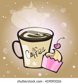 Menu for restaurant, cafe, bar, coffeehouse. Coffee cup picture. Coffee logo. Coffee vector. Coffee black. Coffee with milk. Coffee and cake. Coffee flat icon. Hot coffee drink. Coffee symbol.