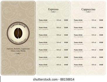 Menu for restaurant, cafe, bar, coffeehouse