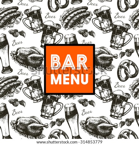 Menu for restaurant, cafe, bar. Oktoberfest vintage background. Hand drawn illustration. Retro design with beer