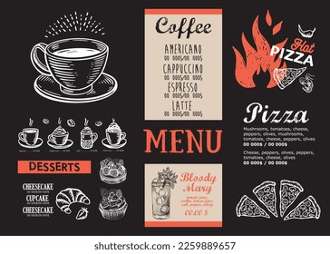 Menu, Restaurant cafe, template design. Food flyer.