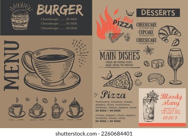 Menu, Restaurant cafe, template design. Food flyer.