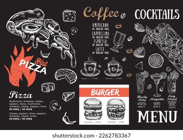 Menu, Restaurant cafe, template design. Food flyer.