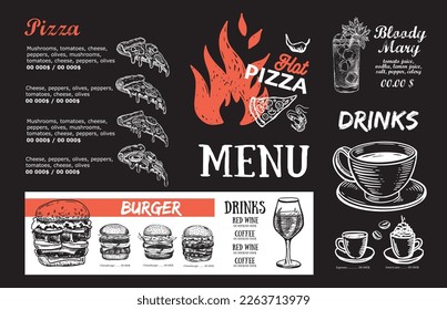 Menu, Restaurant cafe, template design. Food flyer.