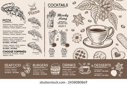Menu, Restaurant cafe, template design. Food flyer.