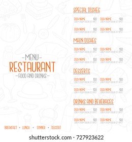 Menu Restaurant Doodle Background Template  Art Vector Design