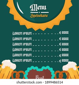 Menu restaurant green octoberfest food and drink - vector