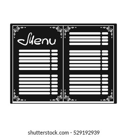 Menu of the restaurant icon in black style isolated on white background. Restaurant symbol stock vector illustration.