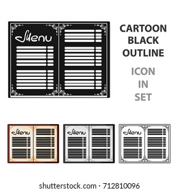 Menu of the restaurant icon in cartoon style isolated on white background. Restaurant symbol stock vector illustration.