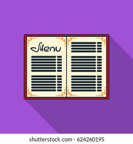 Menu of the restaurant icon in flat style isolated on purple background. Restaurant symbol stock vector illustration.