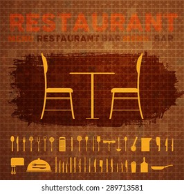 Menu Restaurant Icon Set Collection Brown
