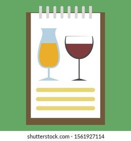 Menú en restaurante, ilustración, vector sobre fondo blanco.