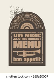 menu for the restaurant with jazz music vinyl records and cutlery