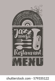 menu for the restaurant with jazz music vinyl records and cutlery