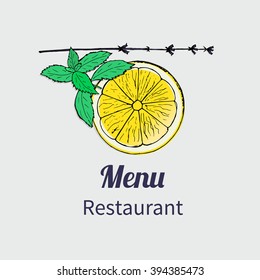 Menu restaurant logo: lemon, peppermint and lavender. Vector illustration