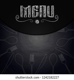 Menu of restaurant on black chalkboard background. Vector illustration
