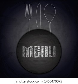 Menu of restaurant on black chalkboard background. Vector illustration