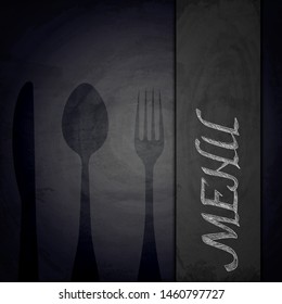 Menu of restaurant on black chalkboard background. Vector illustration