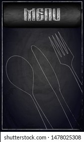 Menu of restaurant on black chalkboard background. Vector illustration