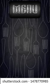 Menu of restaurant on black chalkboard background. Vector illustration