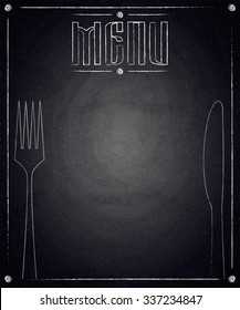 Menu of restaurant on black chalkboard background. Vector illustration