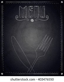 Menu of restaurant on black chalkboard background. Vector illustration