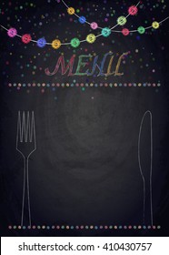Menu of restaurant on black chalkboard background. Vector illustration