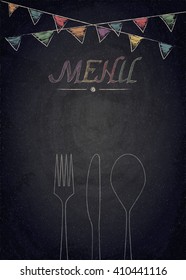 Menu of restaurant on black chalkboard background. Vector illustration
