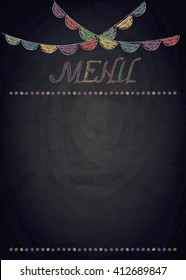 Menu of restaurant on black chalkboard background. Vector illustration
