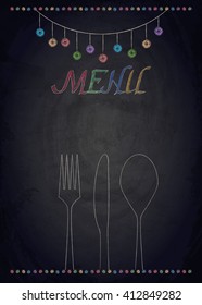 Menu of restaurant on black chalkboard background. Vector illustration