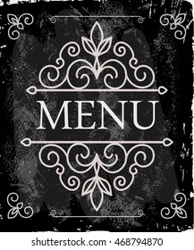 Menu of restaurant on black chalkboard background. Vector illustration, Template for cover