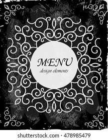 Menu of restaurant on black chalkboard background. Vector illustration, Template for cover