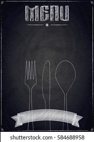 Menu of restaurant on black chalkboard background. Vector illustration