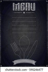 Menu of restaurant on black chalkboard background. Vector illustration