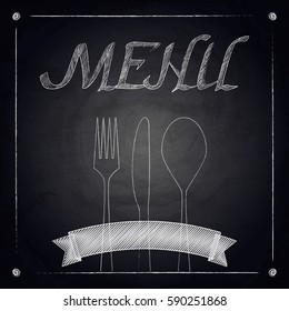 Menu of restaurant on black chalkboard background. Vector illustration