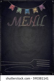 Menu of restaurant on black chalkboard background. Vector illustration