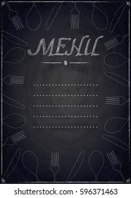 Menu of restaurant on black chalkboard background. Vector illustration