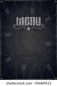 Menu of restaurant on black chalkboard background. Vector illustration