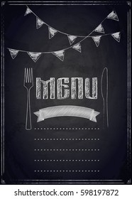 Menu of restaurant on black chalkboard background. Vector illustration