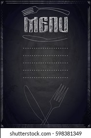 Menu of restaurant on black chalkboard background. Vector illustration