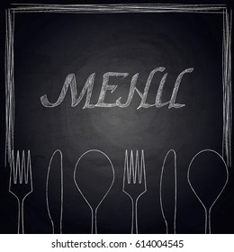 Menu of restaurant on black chalkboard background. Vector illustration