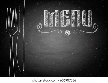 Menu of restaurant on black chalkboard background. Vector illustration