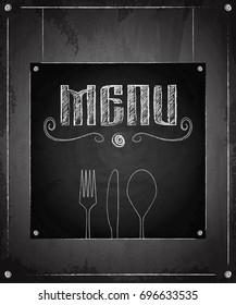 Menu of restaurant on black chalkboard background. Vector illustration