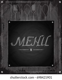 Menu of restaurant on black chalkboard background. Vector illustration