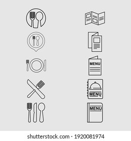 menu and restaurant outline icon set isolated vector illustration