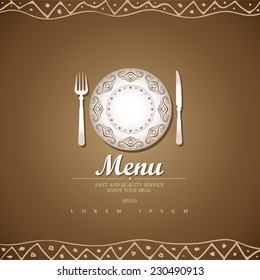 Menu for restaurant with a plate and Cutlery.