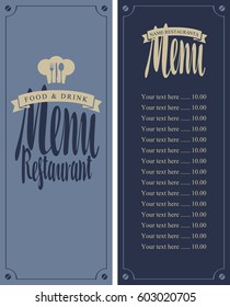 menu for the restaurant with the price list, toque and cutlery