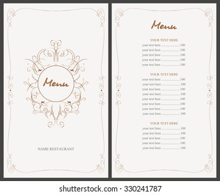 menu for the restaurant in retro style